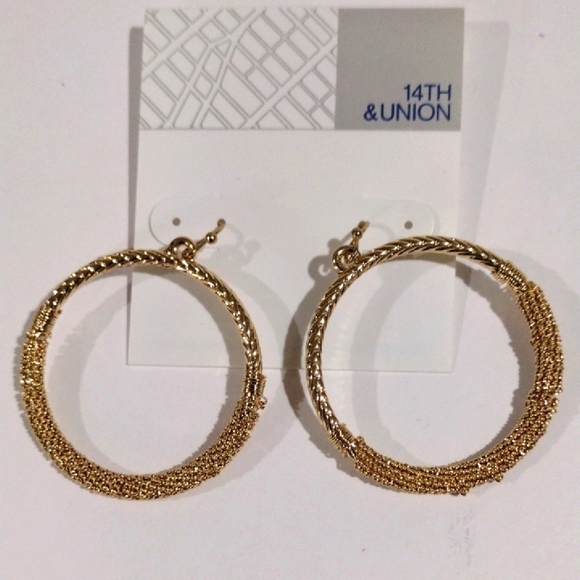 Golden Texture: Elegant Fishhook Hoop Earrings - Braided Mesh Detail Jewelry - Picture 3 of 8